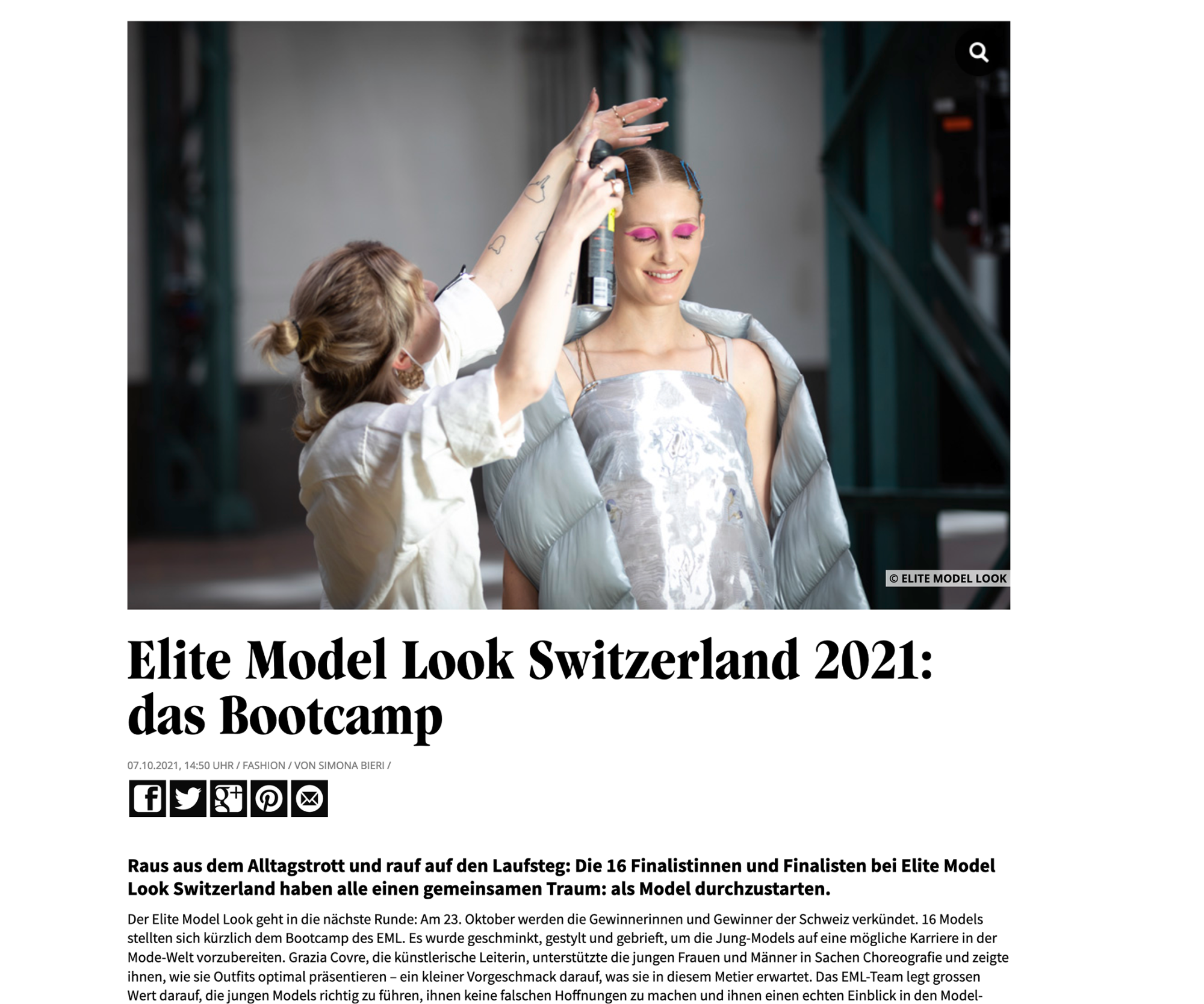 newspaper; stylist prepare hair of blonde model, photo and text